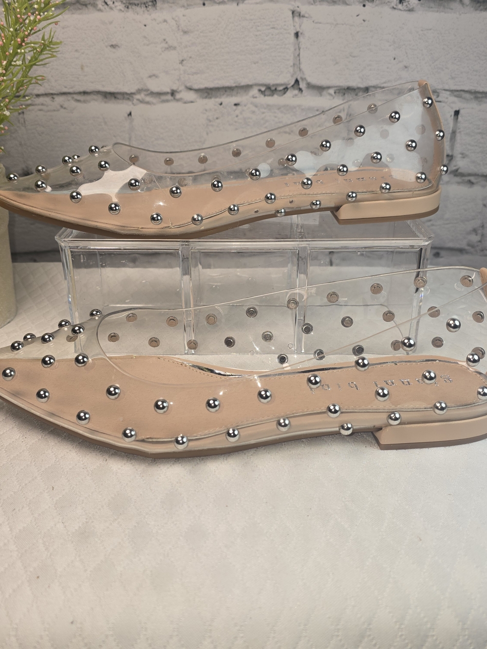 GIANNI BINI LIZZIEE CLEAR STUDDED POINTED TOE FLATS PREPPY Y2K WOMENS 10 - Picture 2 of 9